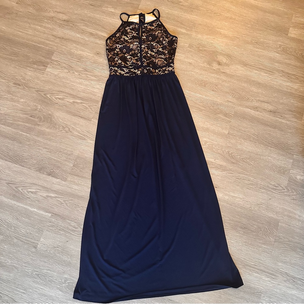Maxi Dress Blue Size Medium Strap Mesh Top